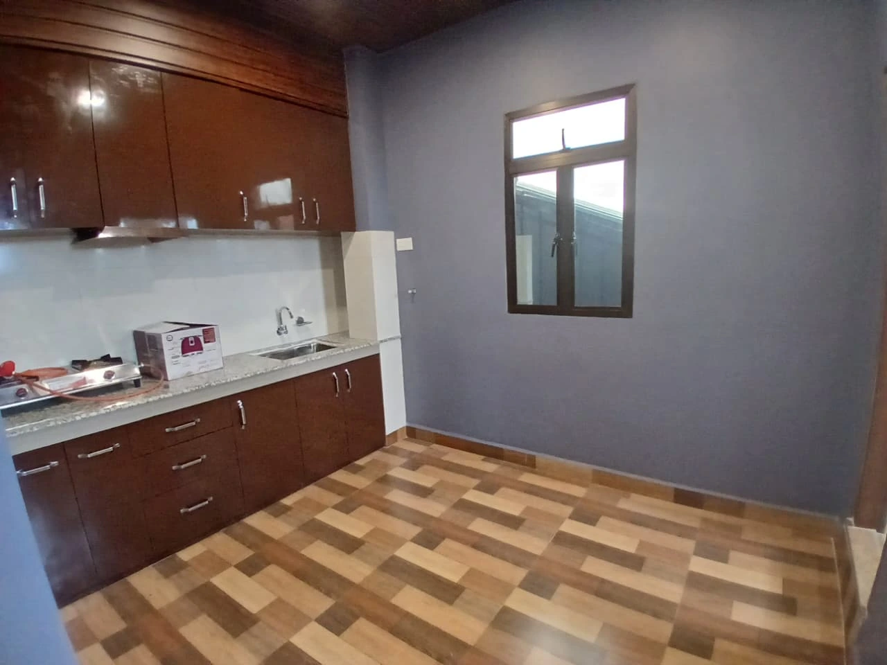 Private kitchen with cabinets and hob
